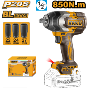 Chave de Impacto Encaixe Sextavado 1/2" 850N.m à Bateria Íon-Litío 20V Ingco CIWLI20851