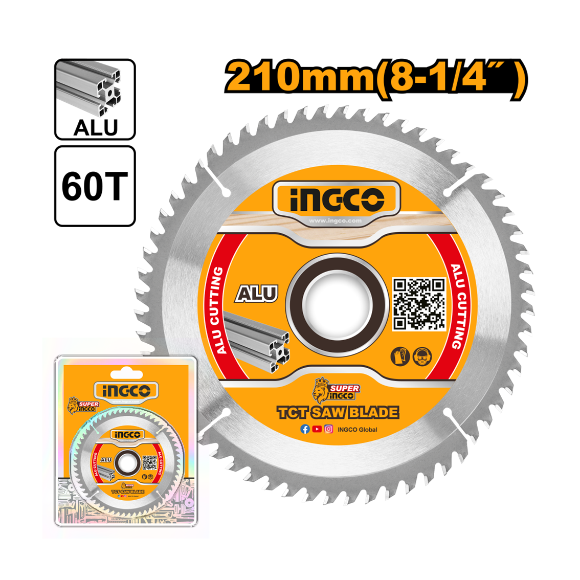 ”	DISCO DE SERRA ESQUADRIA P/ALUMINIO 210MMX60D INGCO TSB321023″