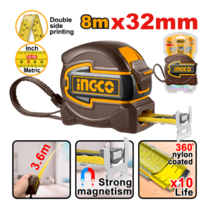 TRENA EMBORRACHADA MANGNETICA COM BOTÃO DUPLO 8MX32MM INGCO HSMT80832