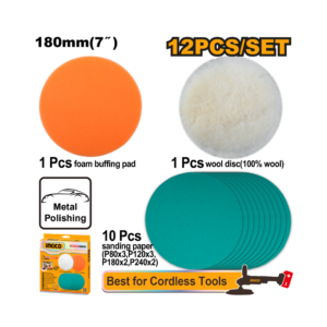 JOGO DE ACESSORIOS PARA POLITRIZ 180MM C/12PC INGCO APG18012
