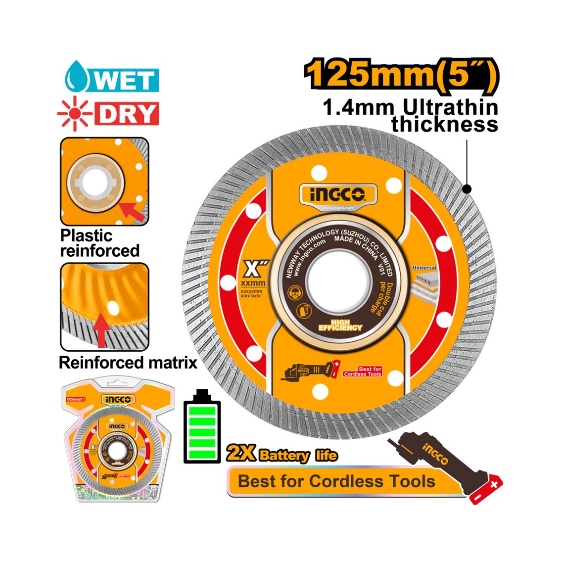 DISCO DIAMANTADO P/ESMERILHADEIRA 125MM INGCO DMD051251