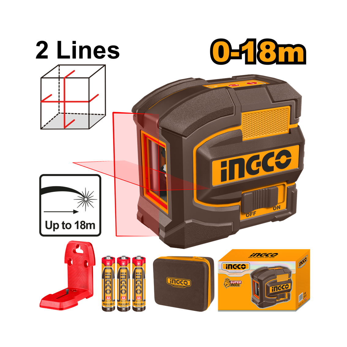 NÍVEL A LASER VERMELHO VERTICAL E HORIZONTAL 18M INGCO HLL156503