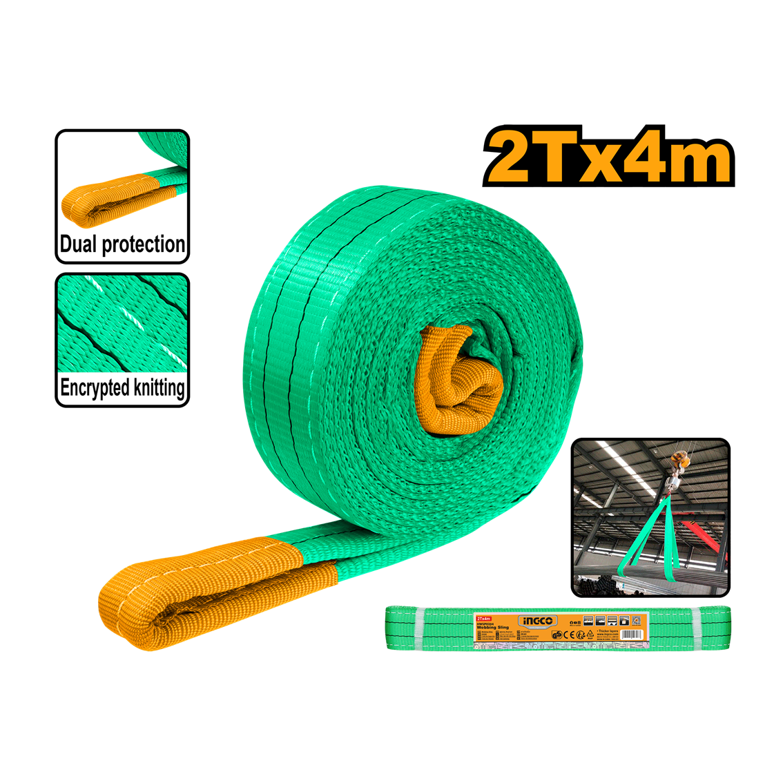 CINTA PARA ELEVAÇÃO DE CARGA 2TX4M VERDE INGCO HWSP0204