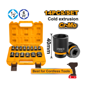 JOGO SOQUETE IMPACTO 1/2" 40MM C/14PC INGCO Ref.: HKISSD12141
