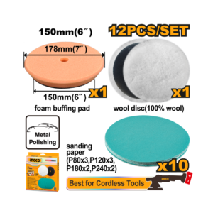 JOGO DE ACESSSÓRIOS PARA POLITRIZ 150MM C/12PC INGCO APG15012