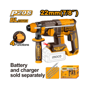 MARTELETE ROTATIVO BRUSHLESS 2‚0J SDS PLUS À BATERIA 20V INGCO (NAO ACOMPANHA BATERIA) CRHLI21228