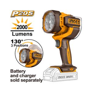 LANTERNA DE TRABALHO 2000 LUMENS À BATERIA ÍON-LÍTIO 20V INGCO (NÃO ACOMPANHA BATERIA) REF.: CWLI2088