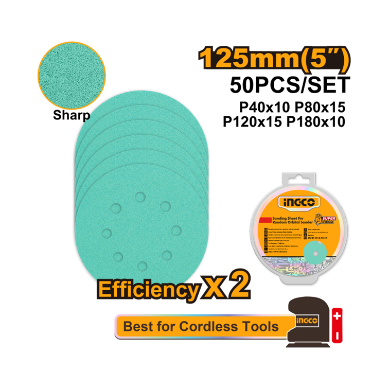 JOGO DE LIXA 125MM PARA LIXADEIRA ROTO ORBITAL C/50PC INGCO AKRS125050