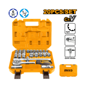 JOGO DE SOQUETES COM ENCAIXE DE 1/2" C/20 PC MALETA DE PLÁSTICO INGCO HKTS12201
