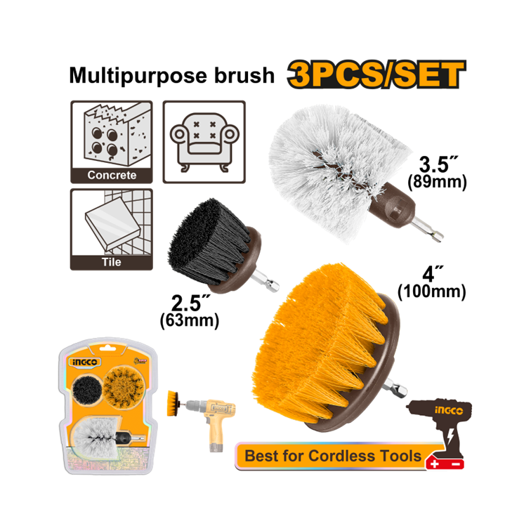 JOGO ESCOVAS DE LIMPEZA HASTE 1/4″ C/3PC INGCO WCB0301