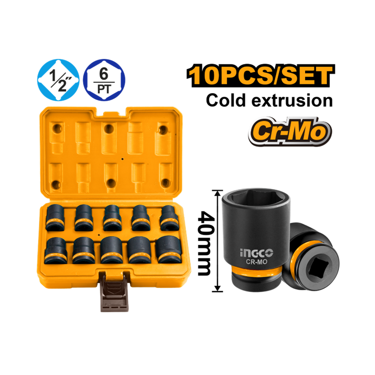 JOGO SOQUETE IMPACTO 1/2″ C/10PC INGCO HKISSD12101