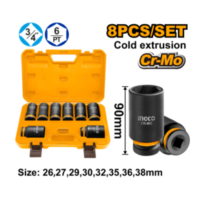 JOGO SOQUETE IMPACTO 3/4" 90MM C/8PC INGCO Ref: HKISSD34082L