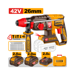 MARTELETE ROTATIVO BRUSHLESS INDUSTRIAL 2.5J 26MM À BATERIA 42V INGCO C/2 BAT 2.0A.h INGCO CRHLI422682
