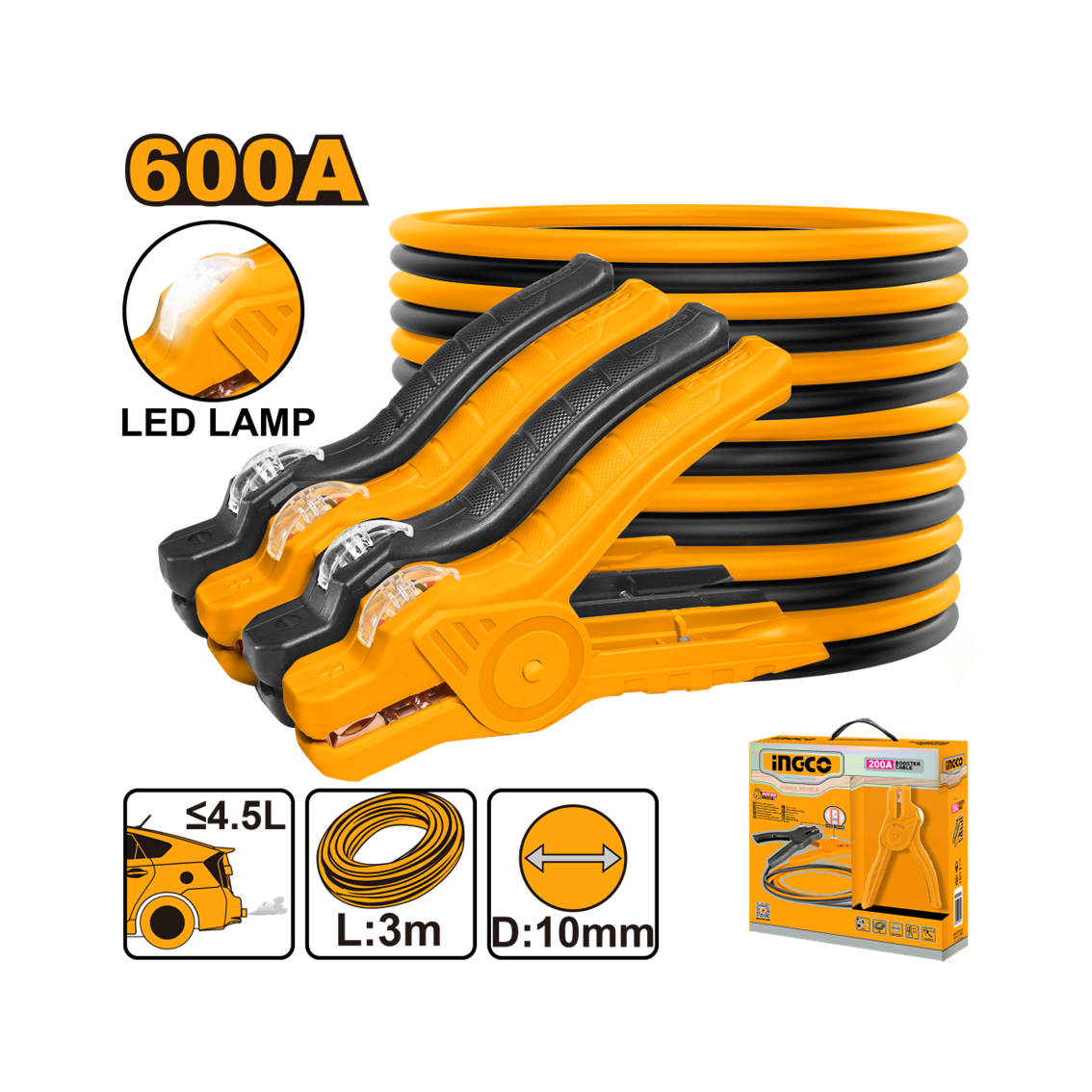 CABO DE BATERIA AUTOMOTIVA 2,5M 600AMP INGCO HBTCP6008L