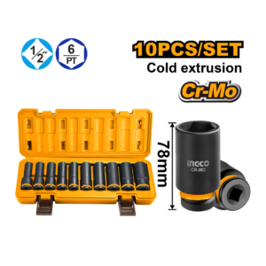 JOGO SOQUETE IMPACTO 1/2" LONGO 78MM C/10PC INGCO HKISSD12102L
