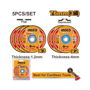 "JOGO DE DISCOS DE CORTE E DESBASTE 3” C/5 PC INGCO MCD303768"