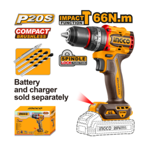 PARAFUSADEIRA E FURADEIRA COM IMPACTO 1/2” 66N.m À BATERIA ÍON-LÍTIO 20V INGCO (NÃO ACOMPANHA BATERIA) CIDLI206681