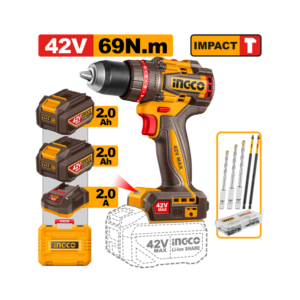 PARAFUSADEIRA E FURADEIRA COM IMPACTO 1/2” 69N.m À BATERIA ÍON-LÍTIO 42V C/2 BAT 2.0Ah INGCO CIDLI426982-9