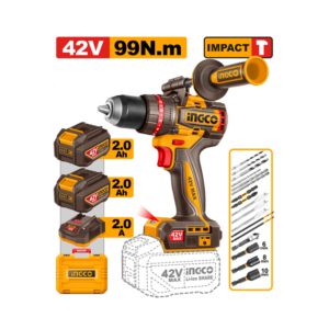 PARAFUSADEIRA E FURADEIRA COM IMPACTO 1/2” 99N.m À BATERIA ÍON-LÍTIO 42V C/2 BAT 2.0Ah INGCO CIDLI429982-9