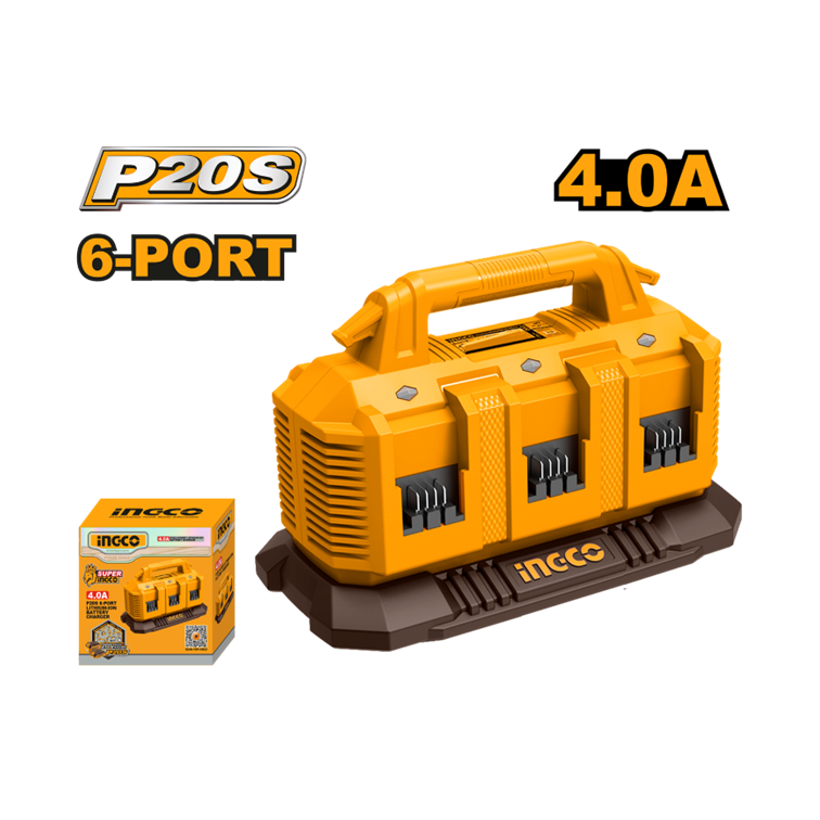CARREGADOR DE BATERIA 20V 6 PORTAS 4.0 Ah ÍON-LÍTIO BIVOLT INGCO FCLI2064-9