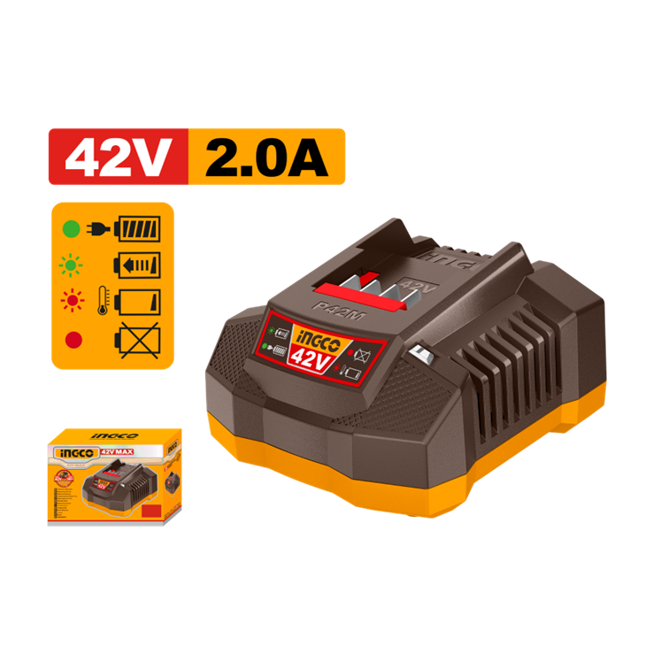 CARREGADOR DE BATERIA 42V 2.0 Ah ÍON-LÍTIO BIVOLT INGCO FCLI42021-9
