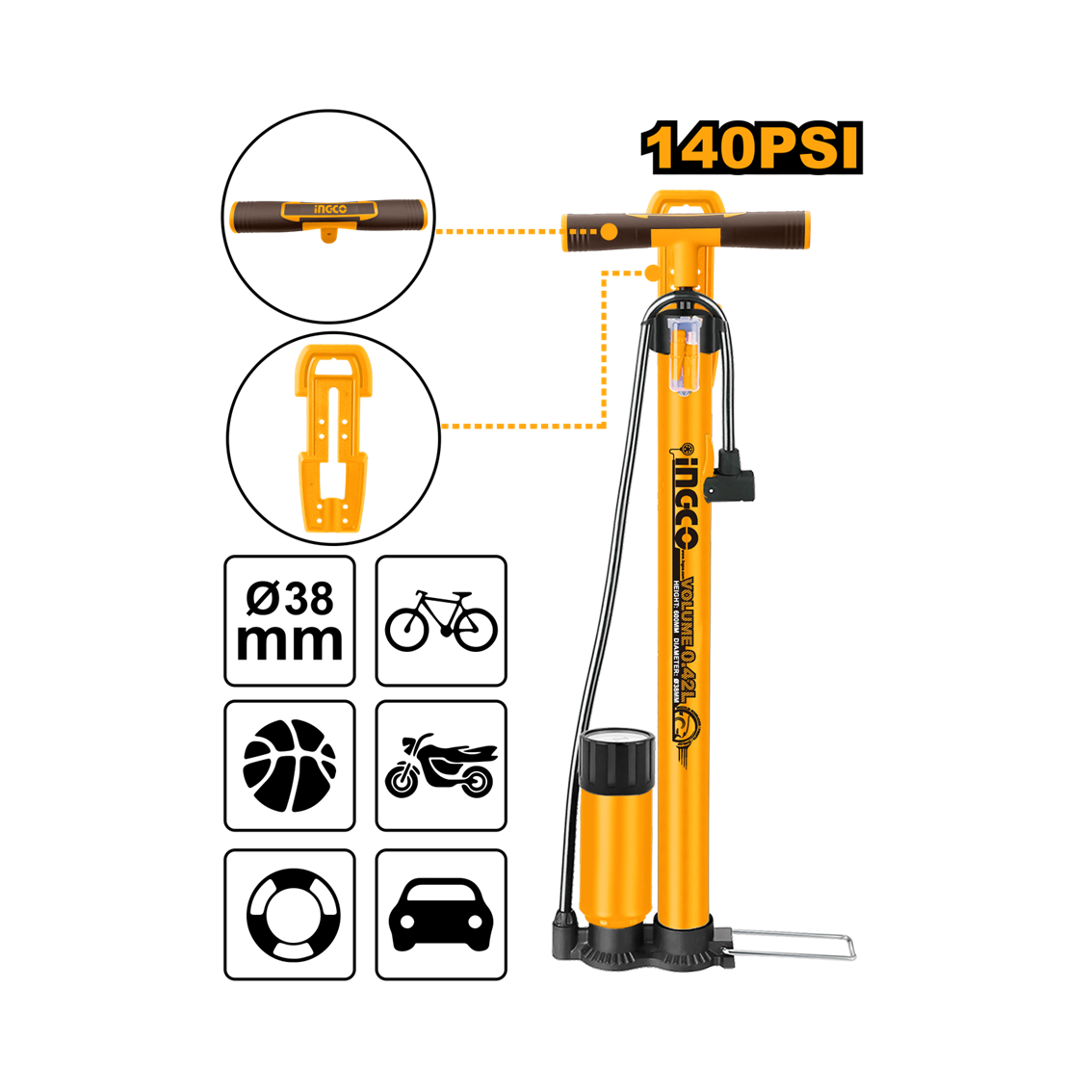 BOMBA MANUAL PARA ENCHER PNEU INGCO MPP3811