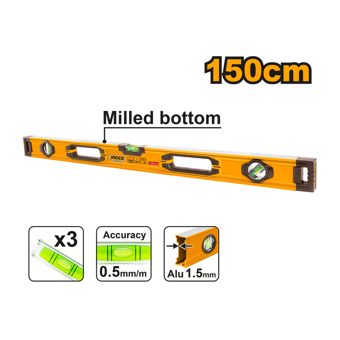 NÍVEL DE ALUMÍNIO PROFISSIONAL 150CM INGCO HSL08150