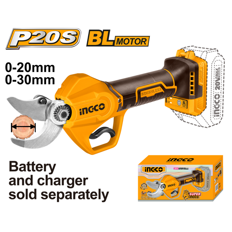 TESOURA DE PODA ELÉTRICA BRUSHLESS À BATERIA 20V INGCO (NAO ACOMPANHA BATERIA) CSSLI20308