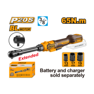 CHAVE CATRACA EXTENSIVEL 3/8" 65N.M À BATERIA ÍON-LÍTIO 20V MARCA: INGCO (NÃO ACOMPANHA BATERIA)  CDRLI206529