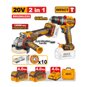 COMBO PARAFUSADEIRA 66N.M + ESMERILHADEIRA 4.1/2" 1200W COM 2 BATERIAS DE 4.0AH + JOGO DE BROCA + JOGO 10 DISCOS DE CORTE CKLI20256-9