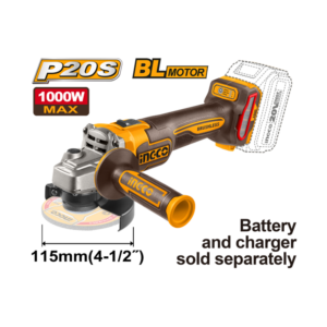 ESMERILHADEIRA ANGULAR BRUSHLESS INDUSTRIAL 4.1/2" 1000W À BATERIA 20V INGCO (NAO ACOMPANHA BATERIA) CAGLI27153