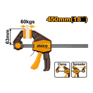 GRAMPO TIPO SARGENTO DE APERTO RÁPIDO 63X450MM(18 POL) 60KG INGCO HQBC01603